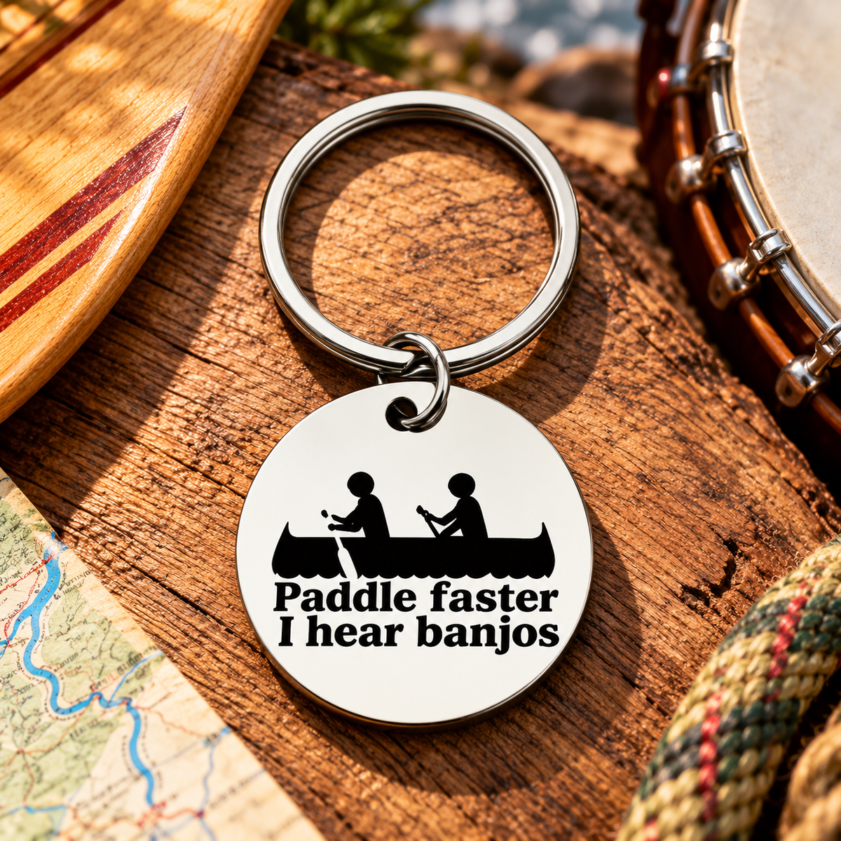 Paddle Faster, I Hear Banjos - Stainless Steel Keyring