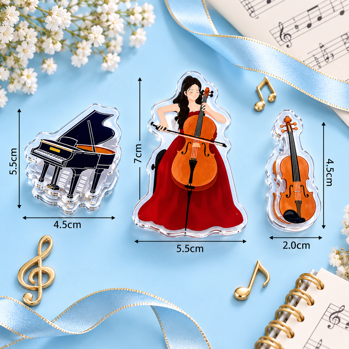 3 Piece Music-Themed Sheet Music Clips – Cello, Piano and Violin