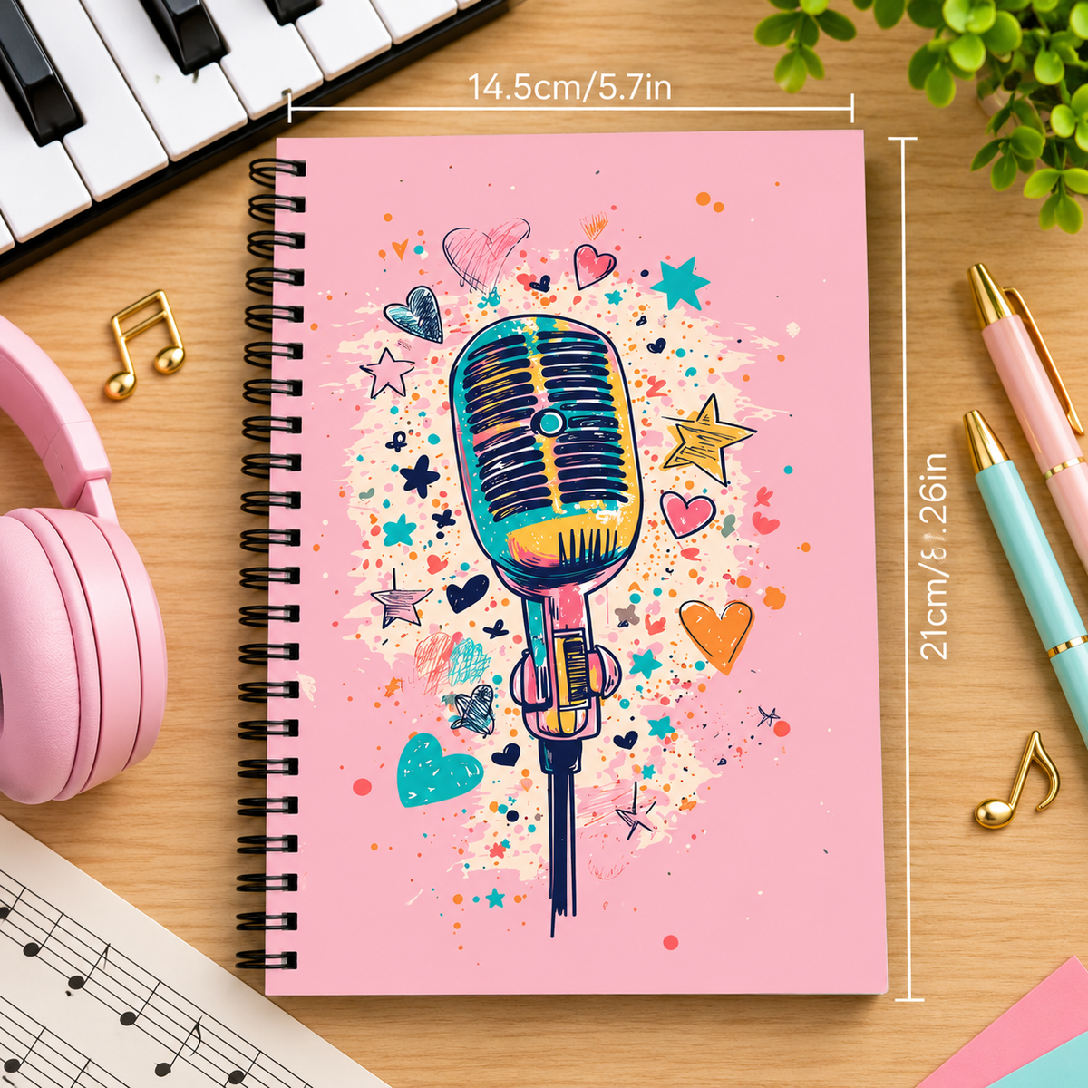 A5 Pink Vintage Microphone Notebook (100 Pages)