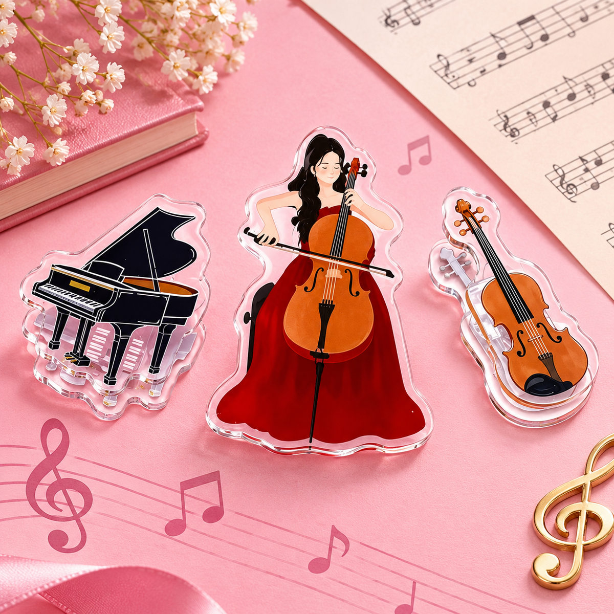 3 Piece Music-Themed Sheet Music Clips – Cello, Piano and Violin