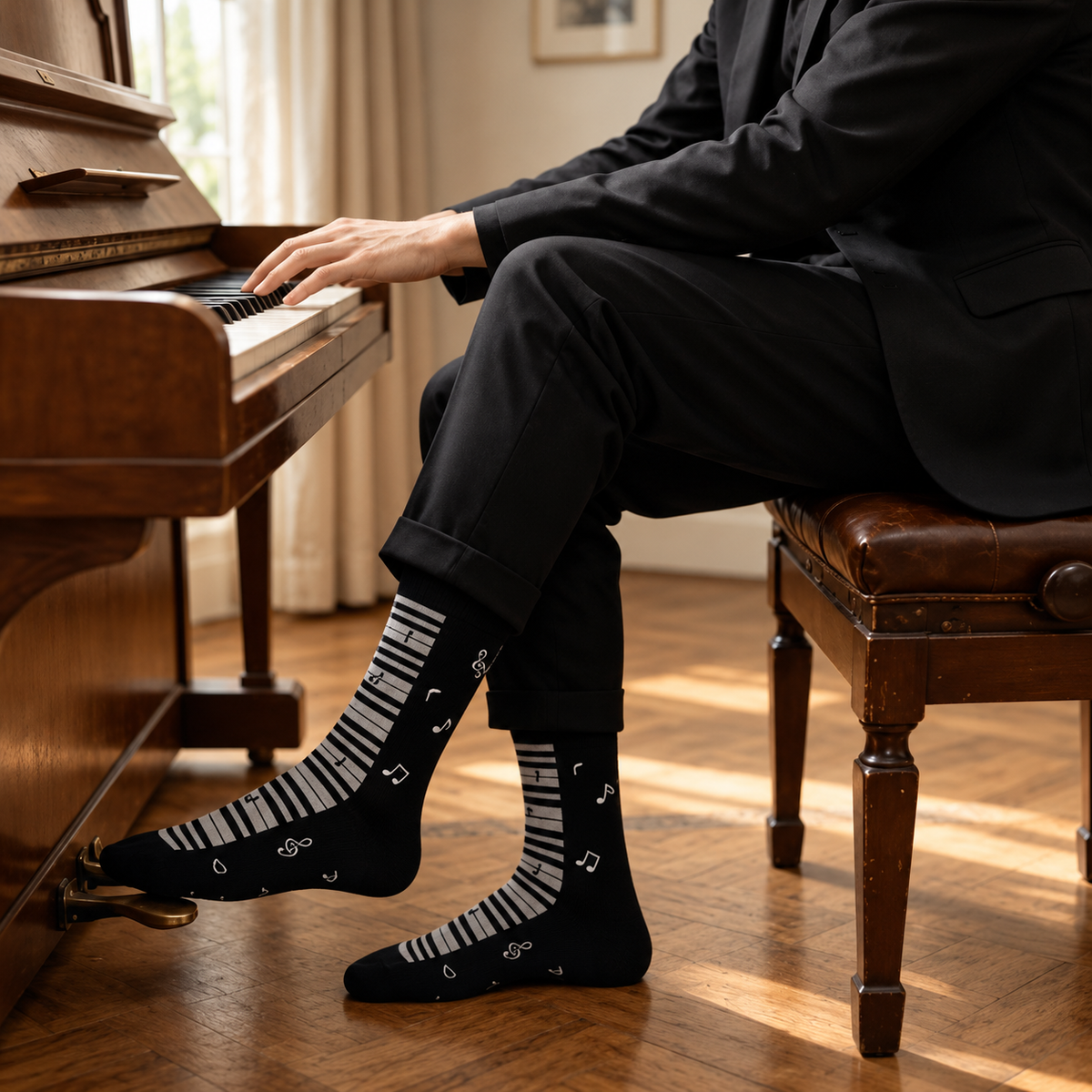 Sundry & Sound Co - Soft Black & White Piano Keys Crew Socks (Unisex)