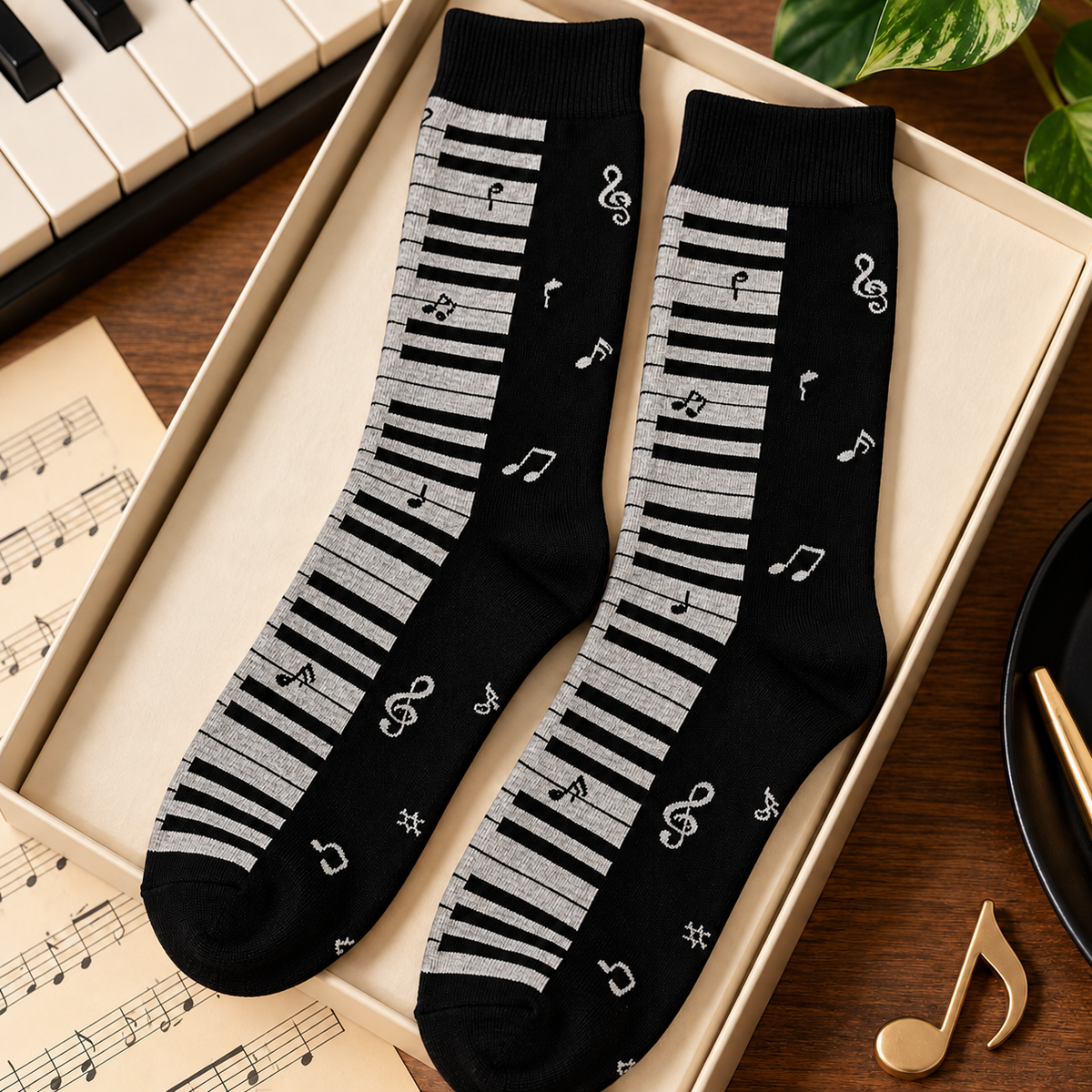 Sundry & Sound Co - Soft Black & White Piano Keys Crew Socks (Unisex)