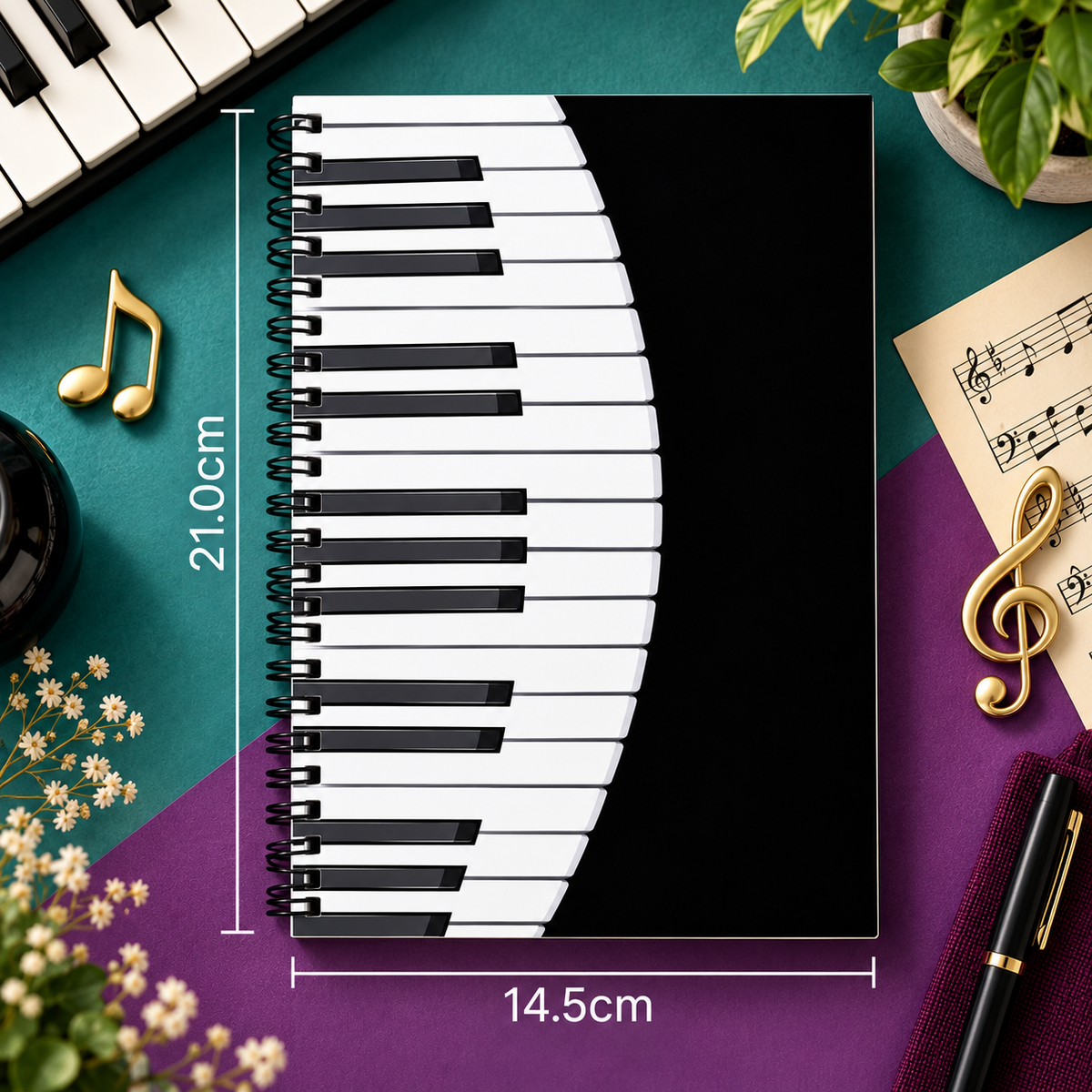 A5 Curved Piano Keys Spiral Notebook (60 Pages)