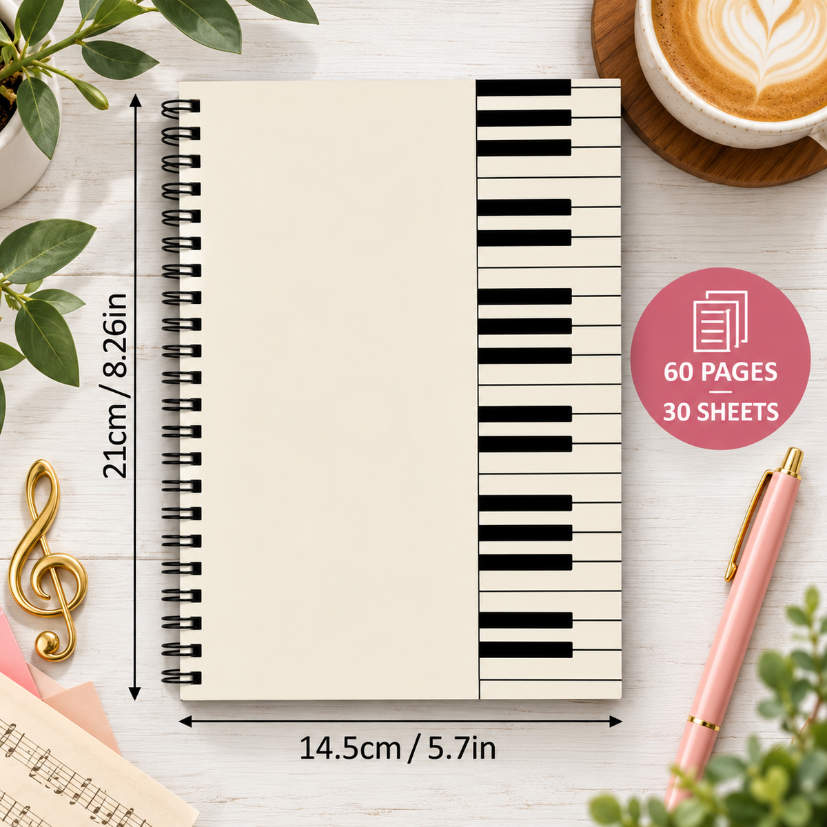 A5 Classic Piano Keys Spiral Notebook (60 Pages)