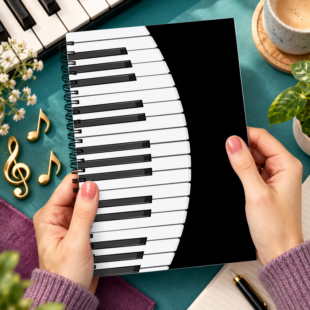A5 Curved Piano Keys Spiral Notebook (60 Pages)