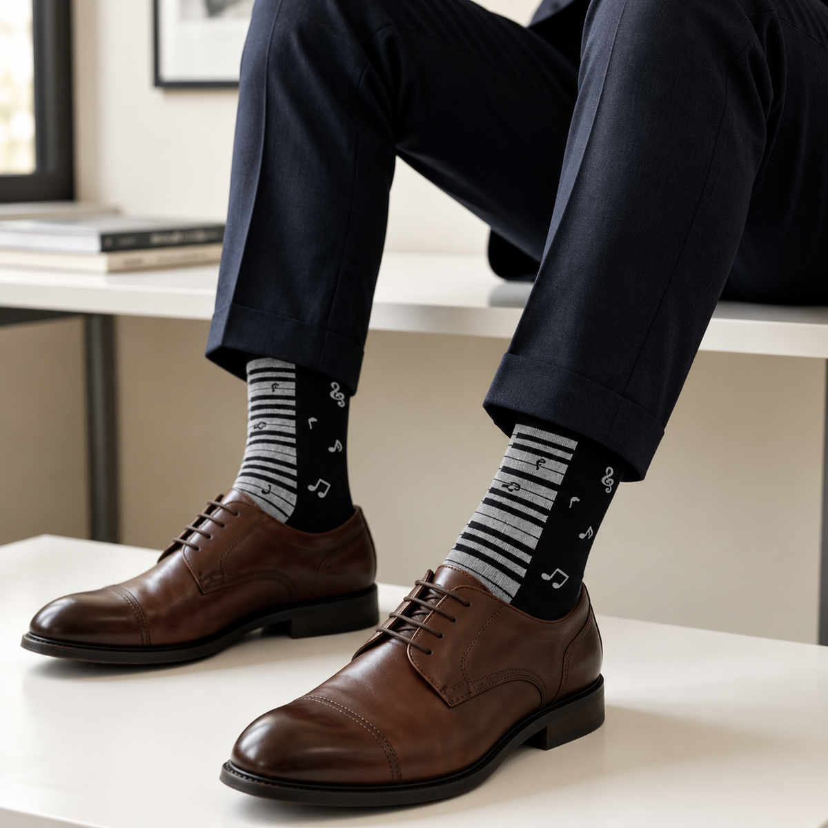Sundry & Sound Co - Soft Black & White Piano Keys Crew Socks (Unisex)