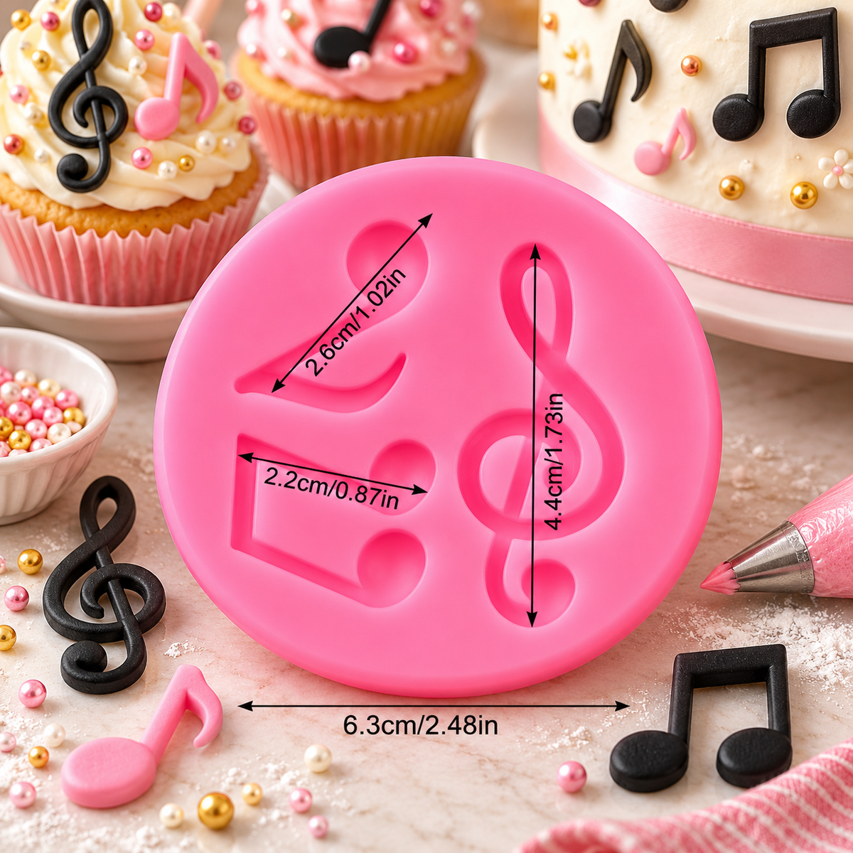 Mini Musical Notes Silicone Cake Decorating Mould – 3 Designs