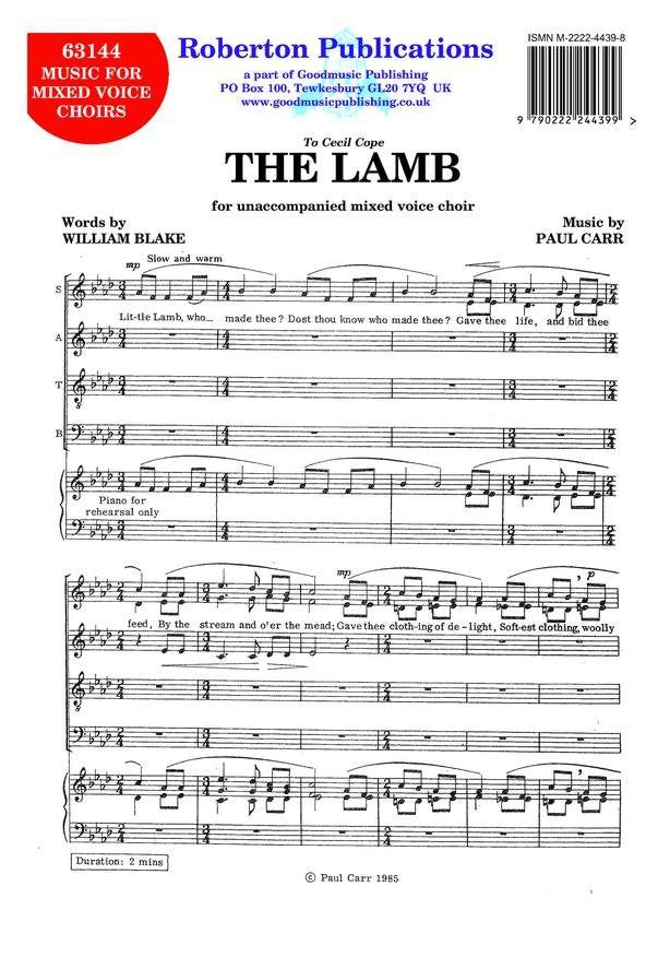 The Lamb (First Setting 1985) Satb A Cappella