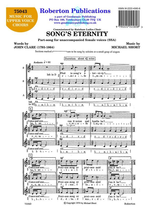 Songs Eternity Ssa A Cappella