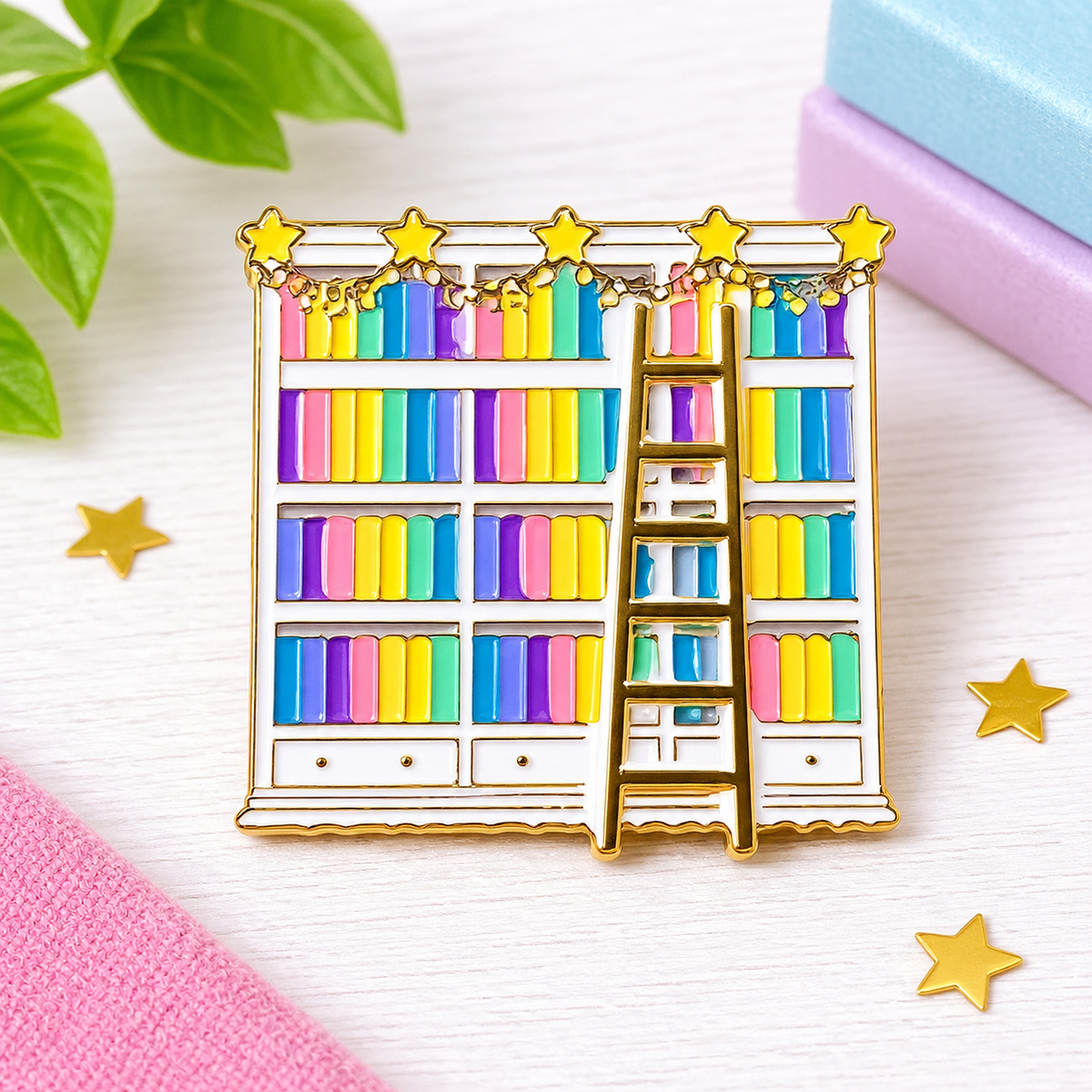 Colorful Bookshelf Staircase Enamel Pin (4cm)