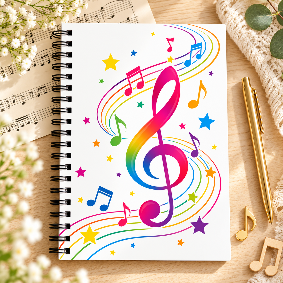 A5 Vibrant Musical Treble Clef Spiral Notebook (60 Pages)