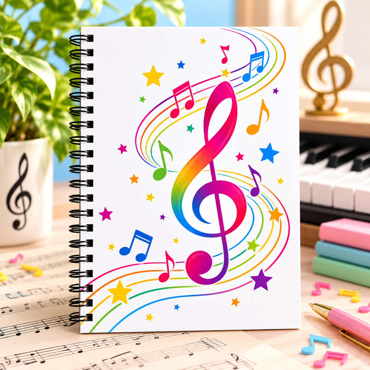 A5 Vibrant Musical Treble Clef Spiral Notebook (60 Pages)