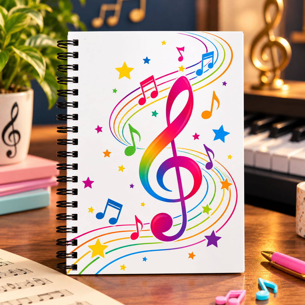 A5 Vibrant Musical Treble Clef Spiral Notebook (60 Pages)