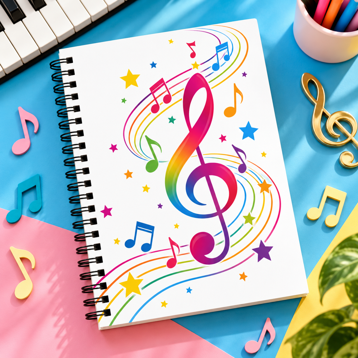 A5 Vibrant Musical Treble Clef Spiral Notebook (60 Pages)