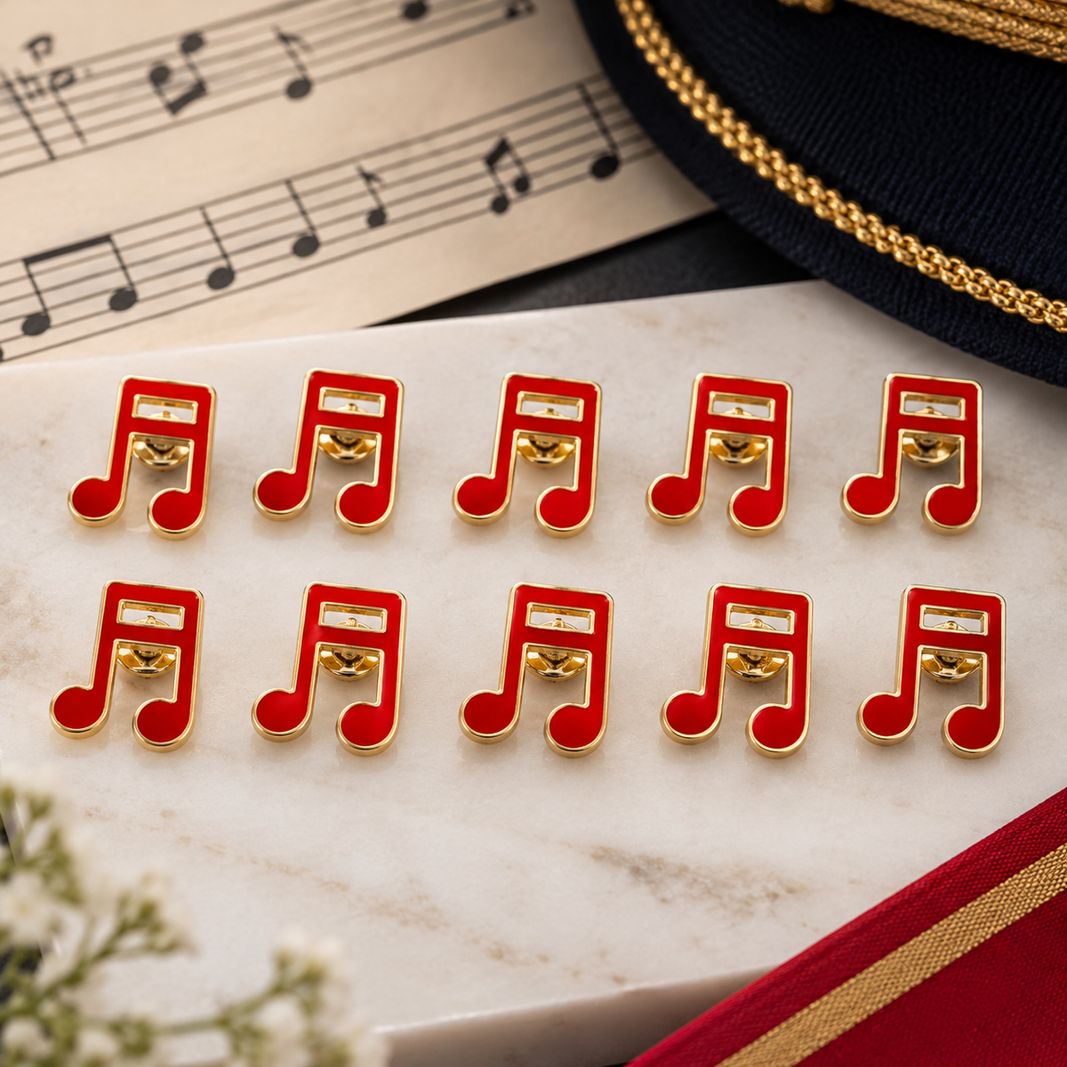 Sundry & Sound Co- Red and Gold Semi Quaver Mini Lapel Band Pin (10 Piece Band Set)