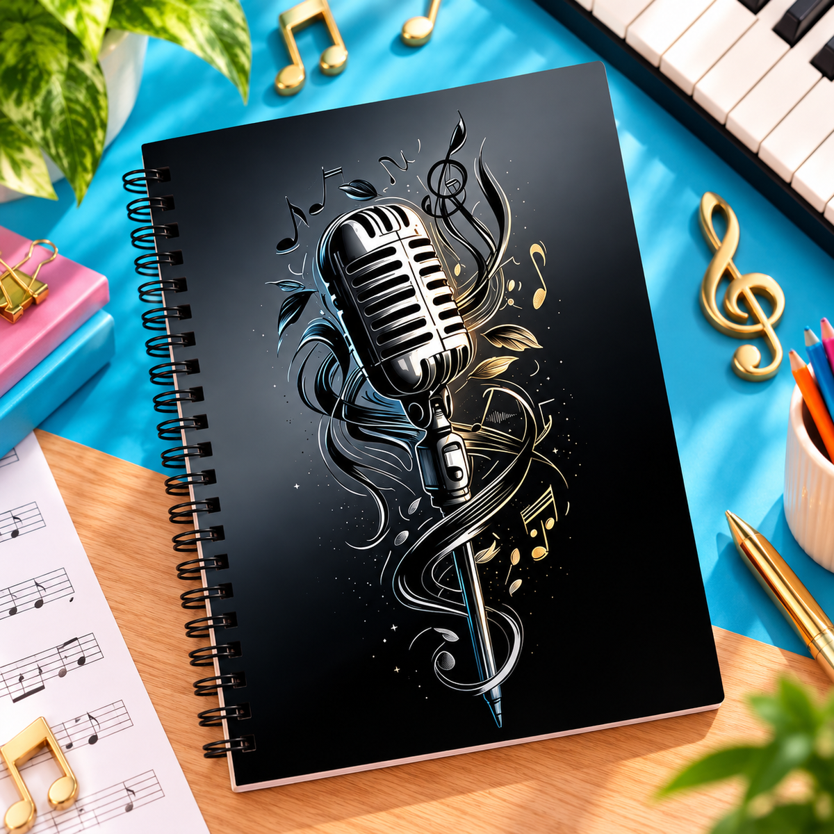 A5 Vintage Microphone Vintage Spiral Notebook (60 Pages)