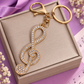 Large Gold and White Rhinestone Treble Clef Keyring with Lobster Clasp
