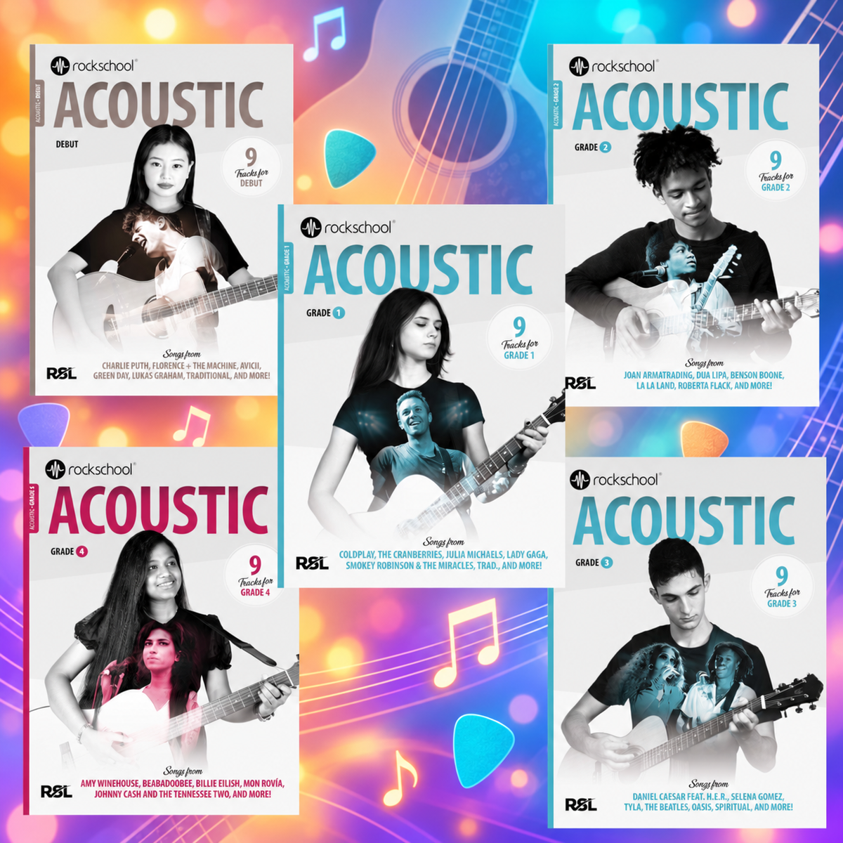 Rockschool Acoustic Guitar Bundle Pack B - Debut to Grade 4 - 5 Books - New 2026 (PREORDER NOW)