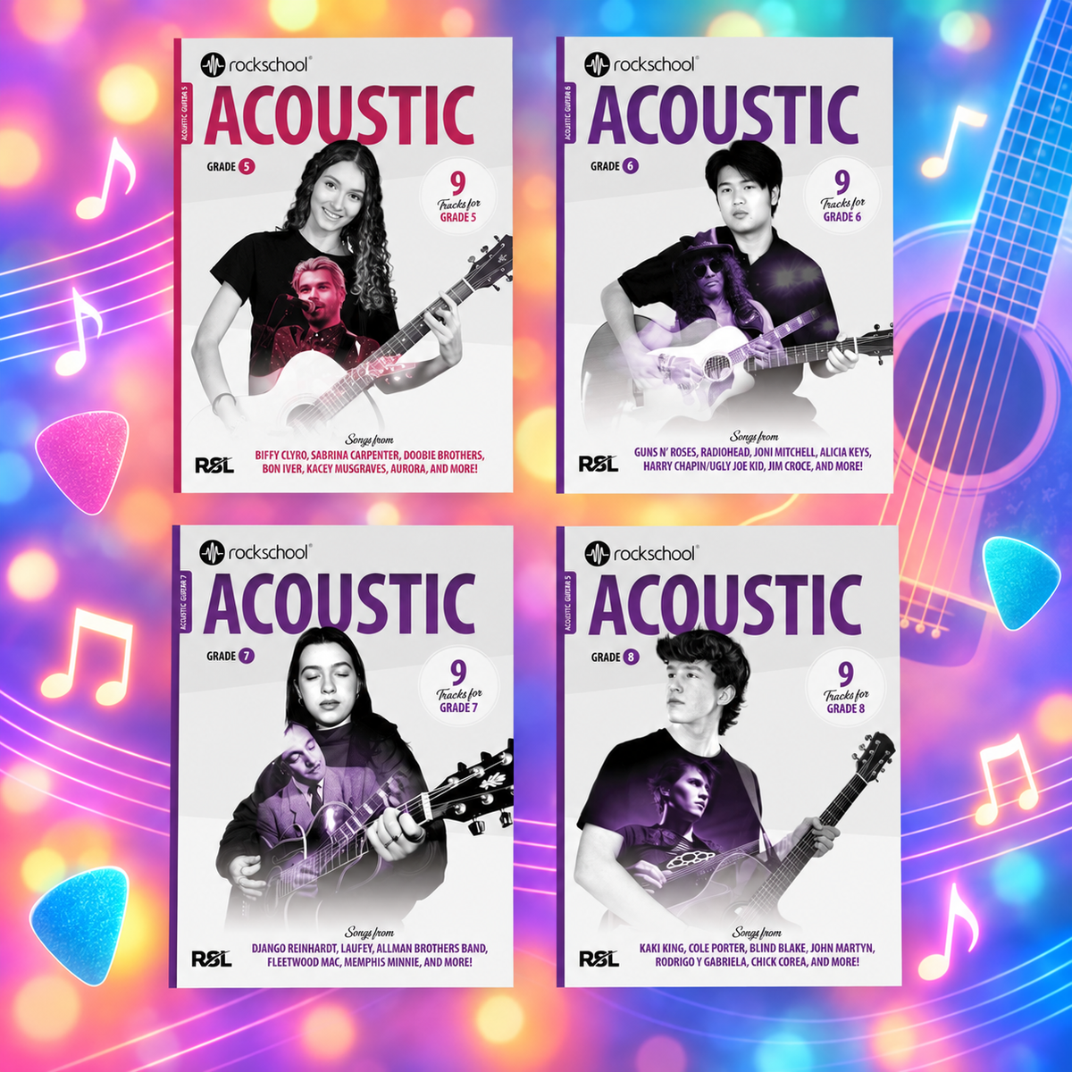 Rockschool Acoustic Guitar Bundle Pack C - Grade 5-8 - 4 Books - New 2026 (PREORDER NOW)