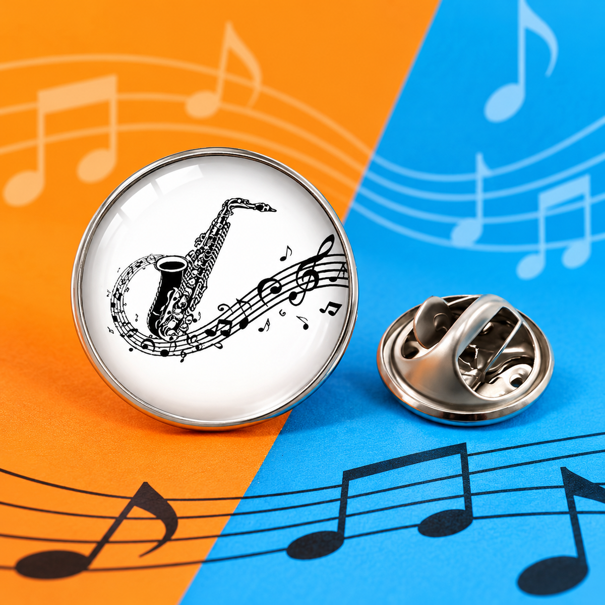 Mini Black and White Saxophone Glass Dome Lapel Pin (1.5cm)