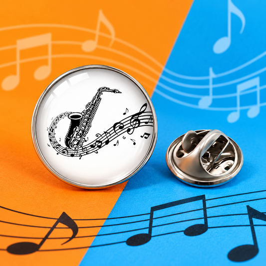 Mini Black and White Saxophone Glass Dome Lapel Pin (1.5cm)