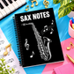 A5 Black and White Sax Notes Spiral Notebook (60 Pages)