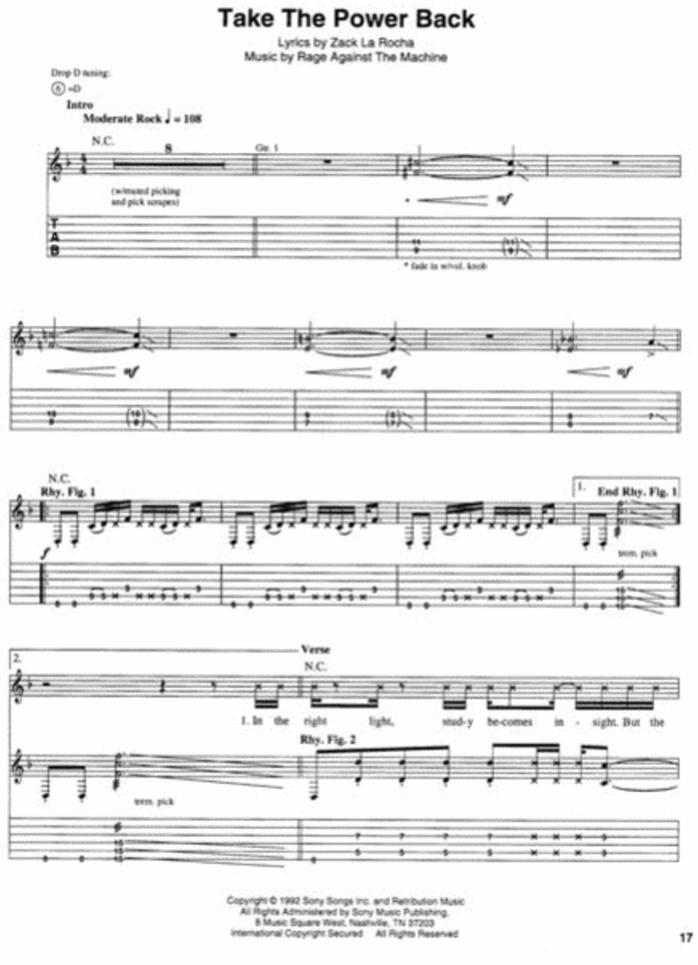 Rage Against The Machine Guitar Tab Book