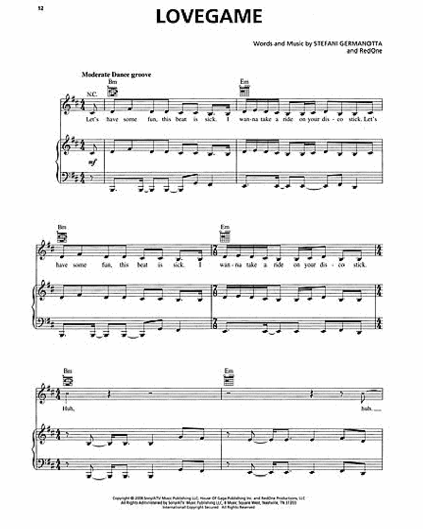Lady Gaga - The Fame Piano/Vocal/Guitar Songbook