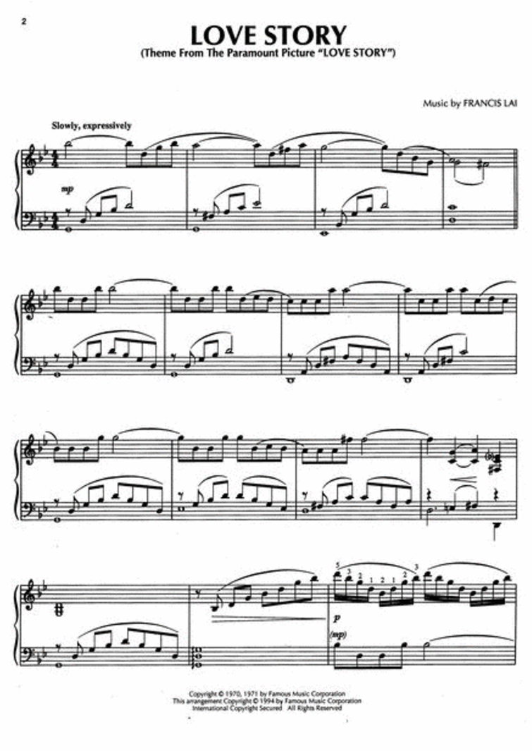 Love Story (Theme From the Paramount Picture Love Story) Piano Sheet Music