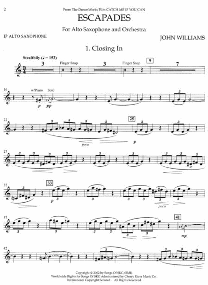 John Williams - Escapades (Catch Me If You Can) Alto Saxophone with Piano Book