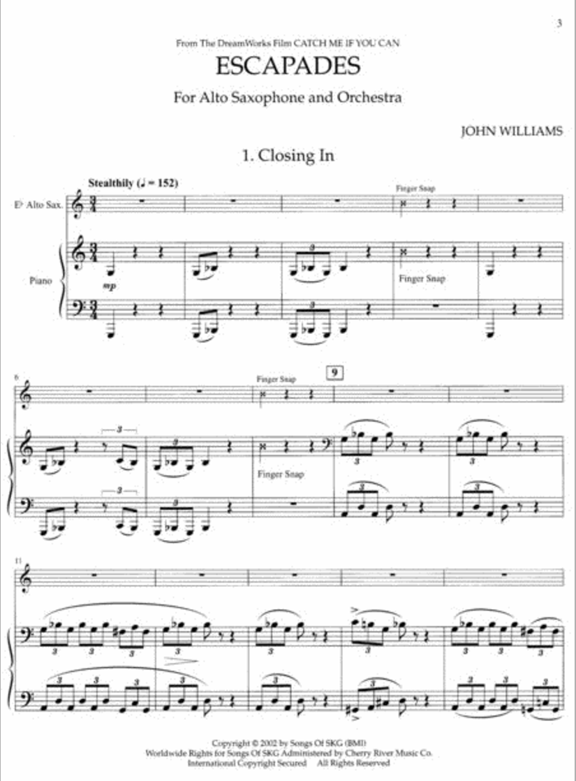 John Williams - Escapades (Catch Me If You Can) Alto Saxophone with Piano Book