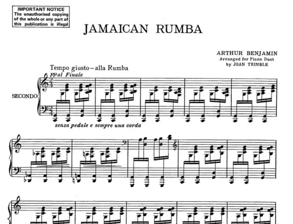 Arthur Benjamin - Jamaican Rumba For Piano Duet Book