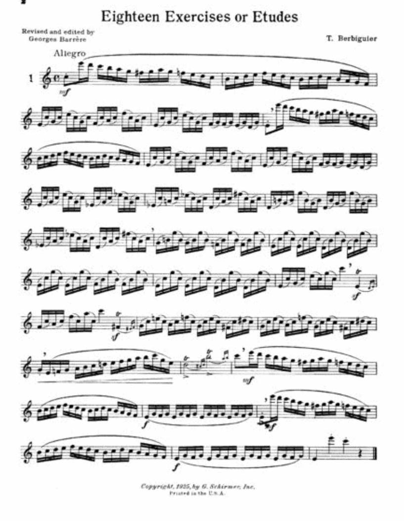 Berbiguier - 18 Exercises Or Etudes For Flute Book