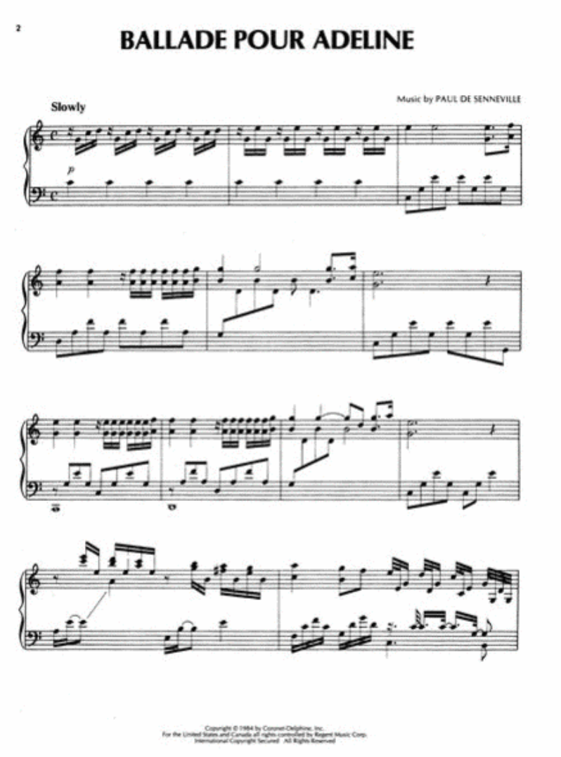 Richard Clayderman - Ballade Pour Adeline Piano Solo Sheet Music