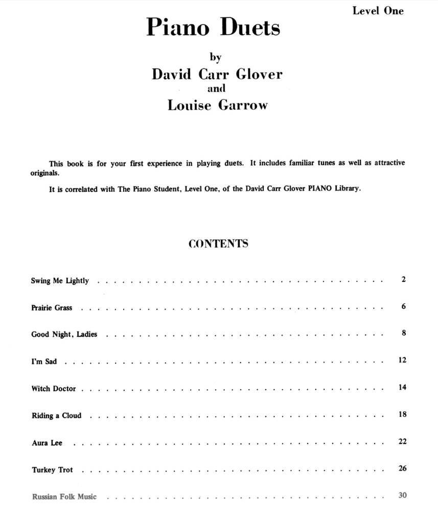 David Carr Glover - Piano Duets Level 1 Book