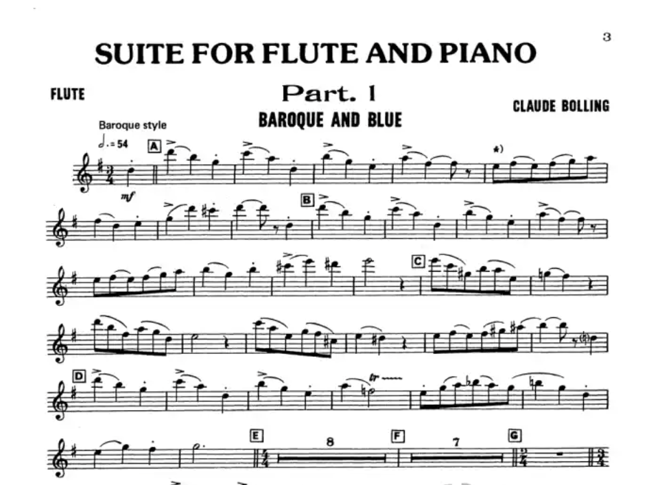 Claude Bolling - Suite For Flute And Jazz Piano Trio - Flute Part Book