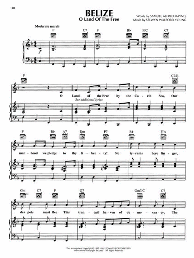 National Anthems From Around World - Piano/Vocal/Guitar Songbook