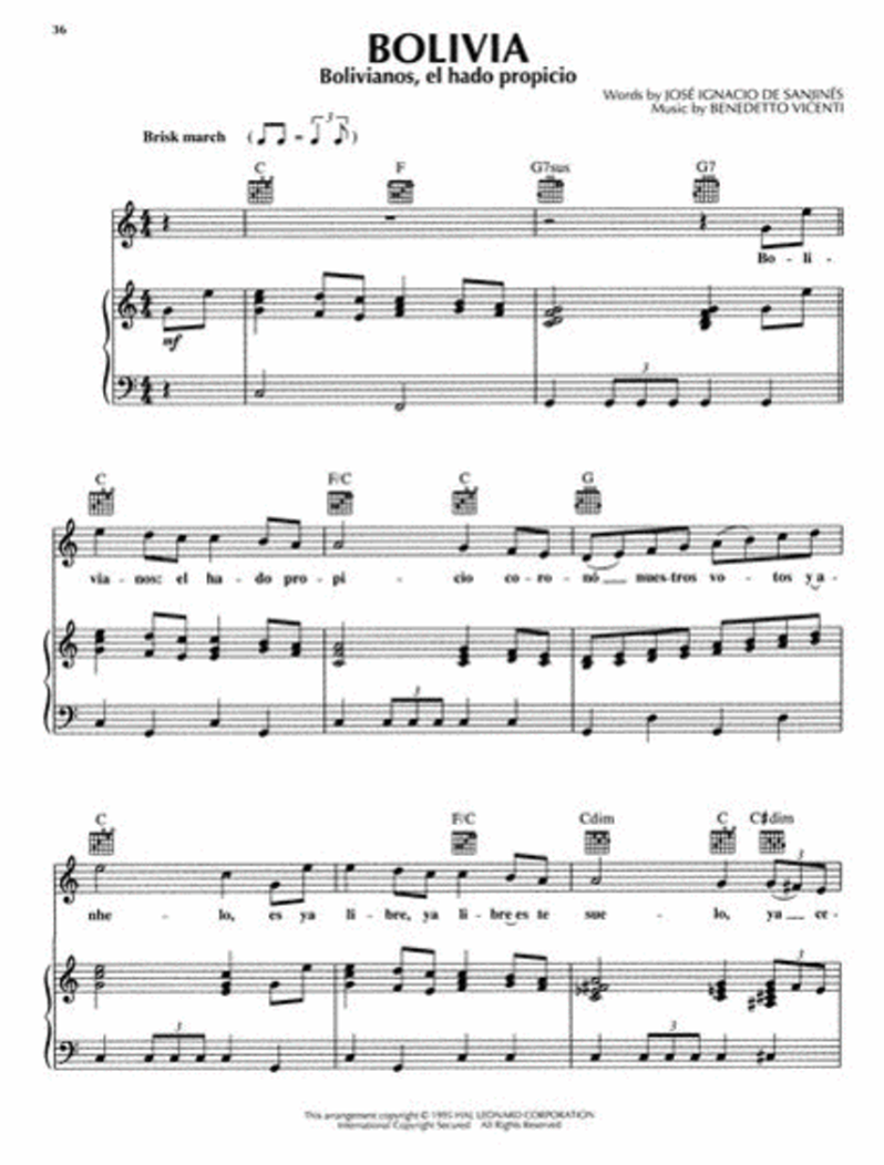 National Anthems From Around World - Piano/Vocal/Guitar Songbook