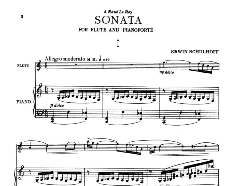 Erwin Schulhoff - Flute Sonata For Flute with Piano Accompaniment Book