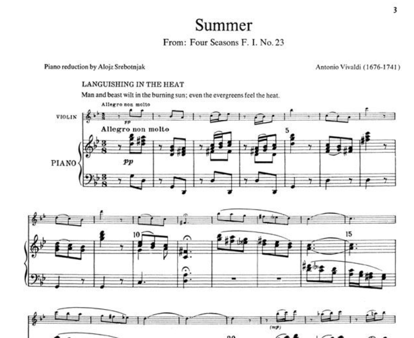 Vivaldi - Summer From The Seasons Violin with Piano Accompaniments
