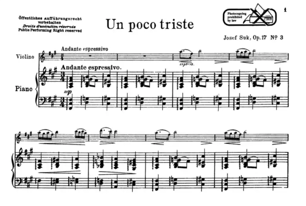 Joseph Suk - 4 Pieces Op 17 Vol 2 (Nos 3-4) Violin with Piano Accompaniment