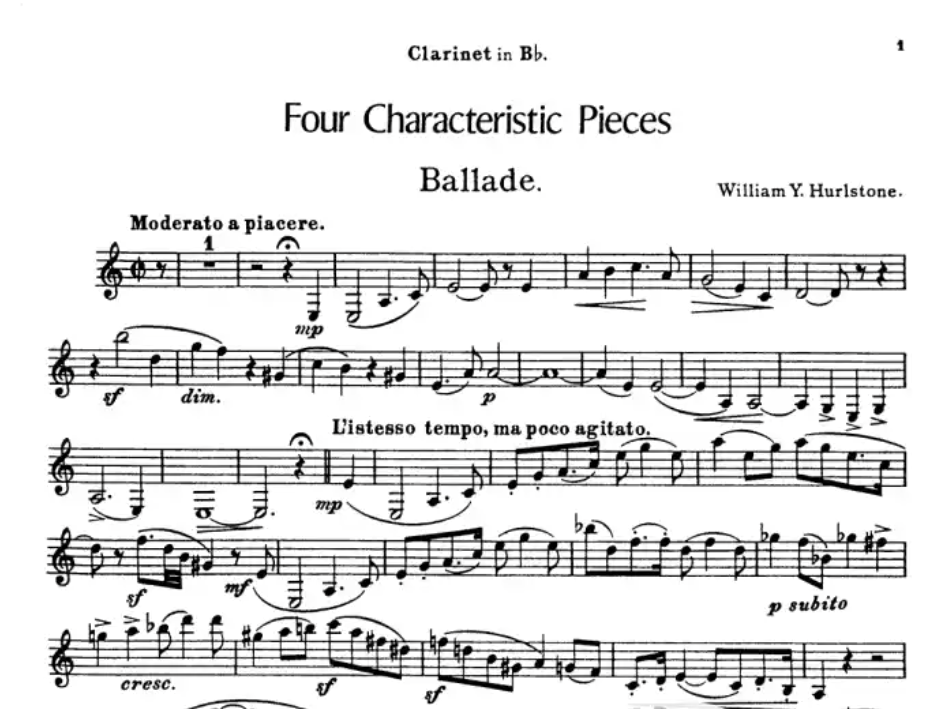 William Hursltone - 4 Characteristic Pieces For Clarinet with Piano Accompaniment Book