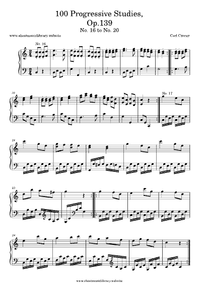 Czerny - 100 Progressive Studies Op 139 Piano Book
