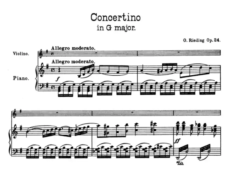Oscar Rieding - Concertino in G Op. 24 for Violin with Piano Accompaniment Book