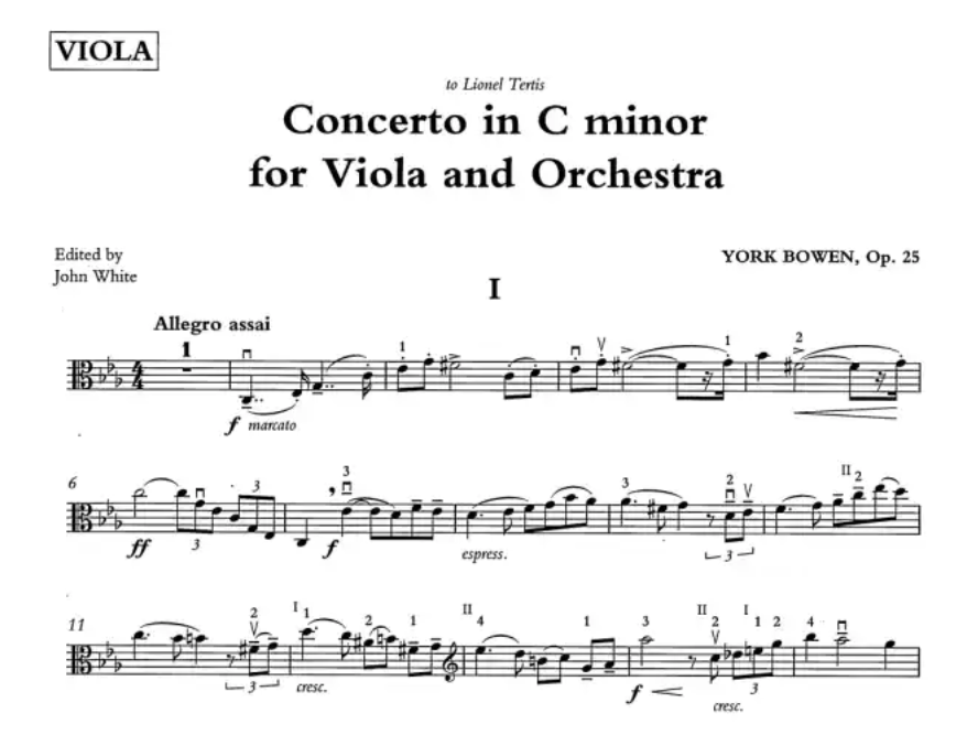 York Bowen - Concerto C Minor For Viola with Piano Accompaniment Book