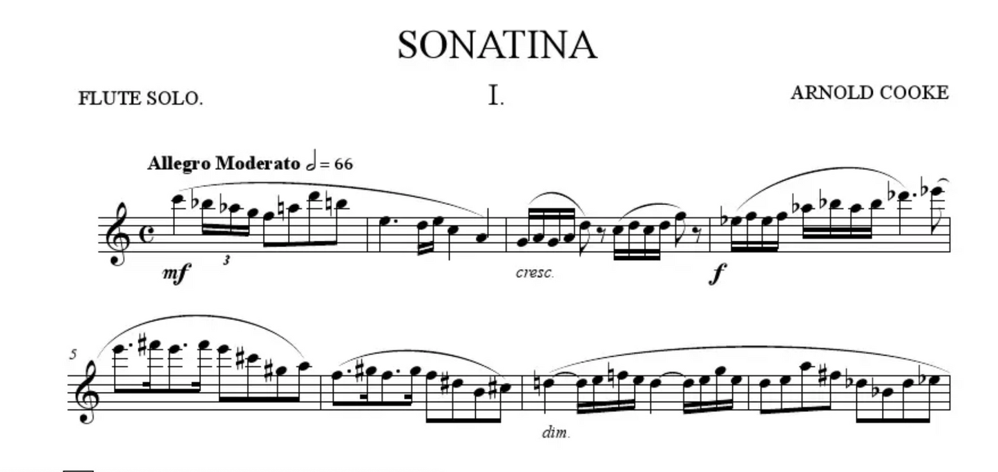 Arnold Cooke - Sonatina Flute with Piano Accompaniment Book