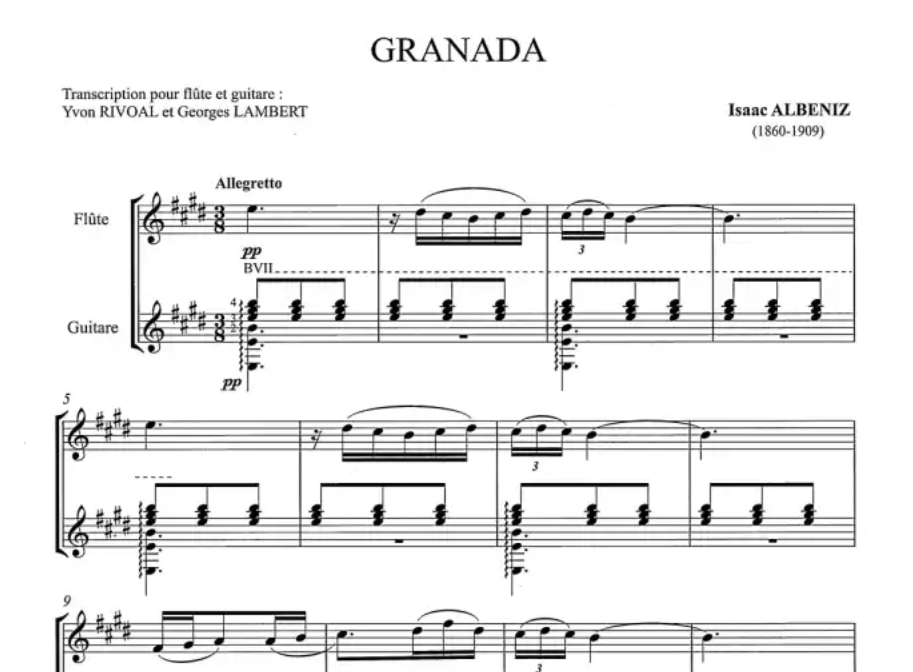 Isaac Albeniz -  Granada Flute Book