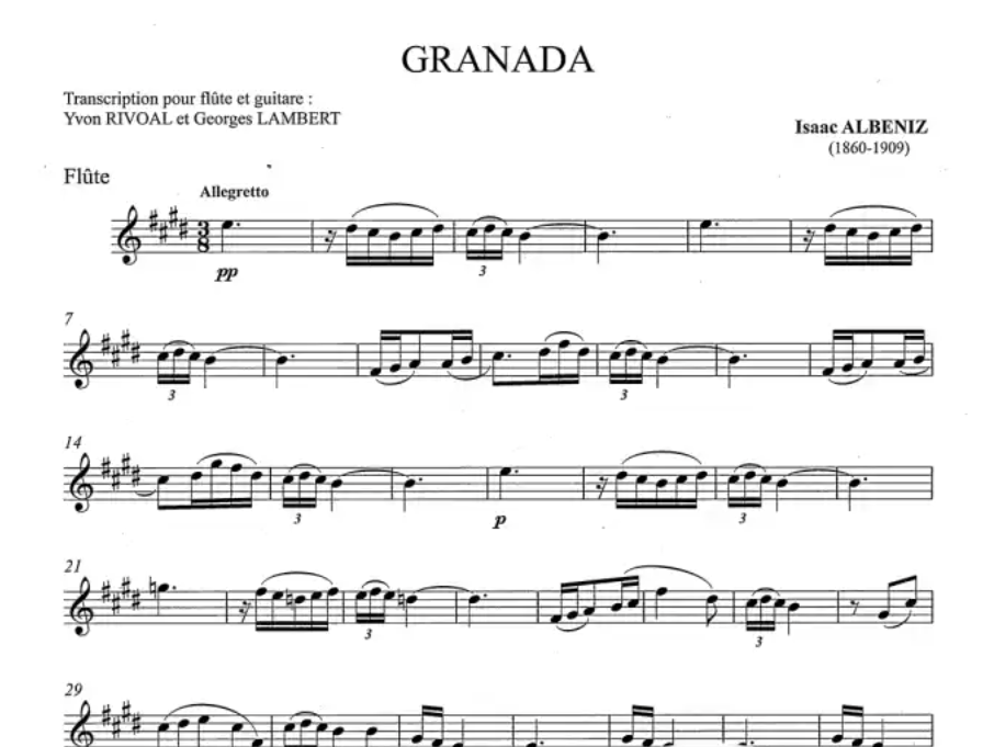 Isaac Albeniz -  Granada Flute Book