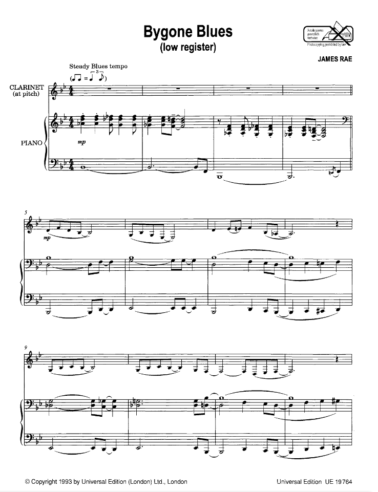 James Rae - Blue Clarinet For Clarinet with Piano Accompaniment Book