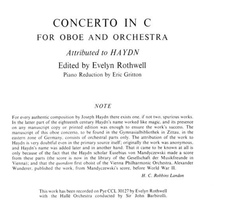 Haydn - Concerto in C for Oboe and Orchestra Book